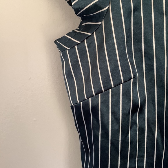 Beautiful Navy Blue and White Striped Short Sleeve Bronze Button Pajama Set 2pc - Picture 5 of 11